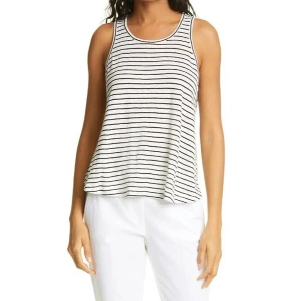 Frame Women's Swingy Striped Organic Linen Tank In Noir Multi Size XS